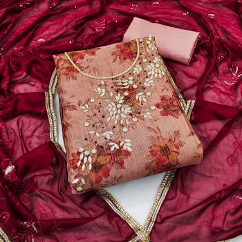 pink banarasi hand embroidery dress material 1