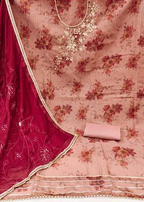 pink banarasi hand embroidery dress material 2