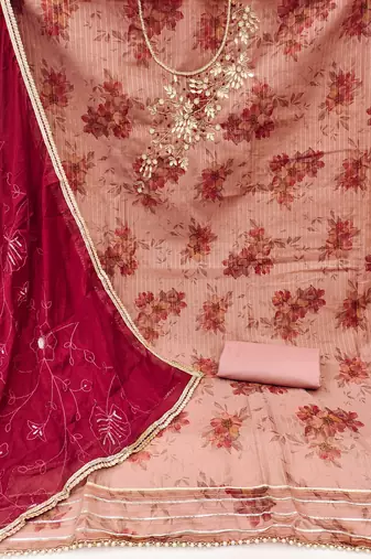 pink banarasi hand embroidery dress material