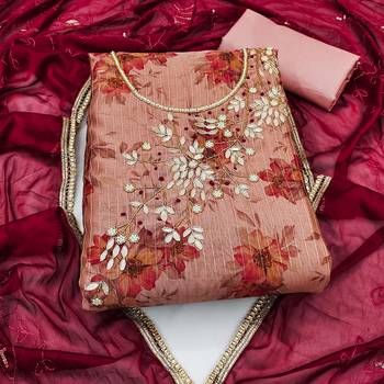 pink banarasi hand embroidery dress material 3