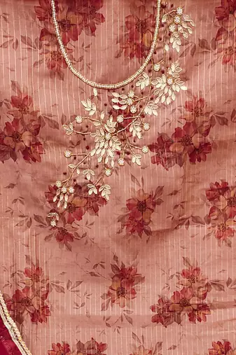pink banarasi hand embroidery dress material