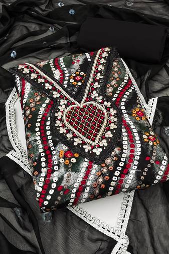 black cotton hand embroidery dress material