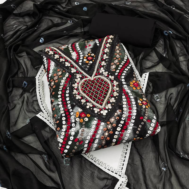 black cotton hand embroidery dress material