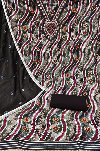 black cotton hand embroidery dress material