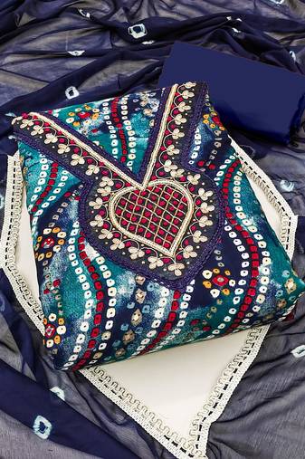 blue cotton hand embroidery dress material