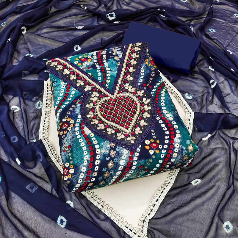 blue cotton hand embroidery dress material