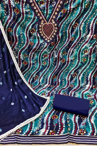 blue cotton hand embroidery dress material