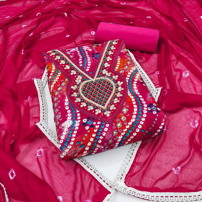 pink cotton hand embroidery dress material