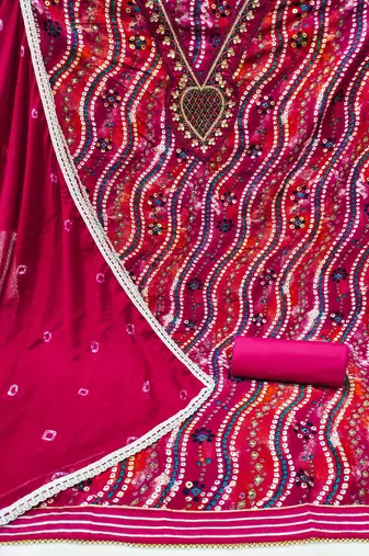 pink cotton hand embroidery dress material