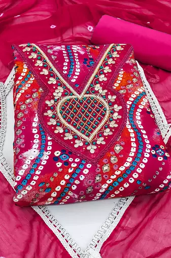 pink cotton hand embroidery dress material