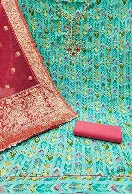 sea green cotton hand embroidery dress material 2