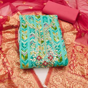 sea green cotton hand embroidery dress material 3