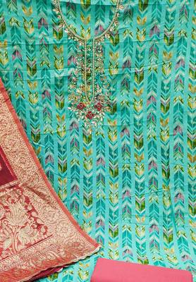sea green cotton hand embroidery dress material 4