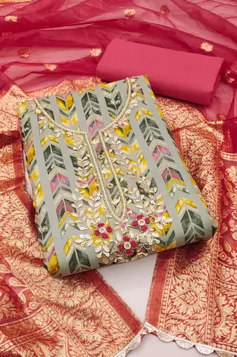 grey cotton hand embroidery dress material