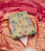 grey cotton hand embroidery dress material