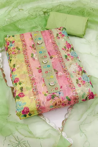 multicolor organza sequins dress material