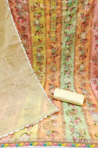 multicolor organza sequins dress material