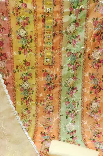 multicolor organza sequins dress material