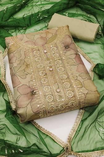 beige cotton hand embroidery dress material
