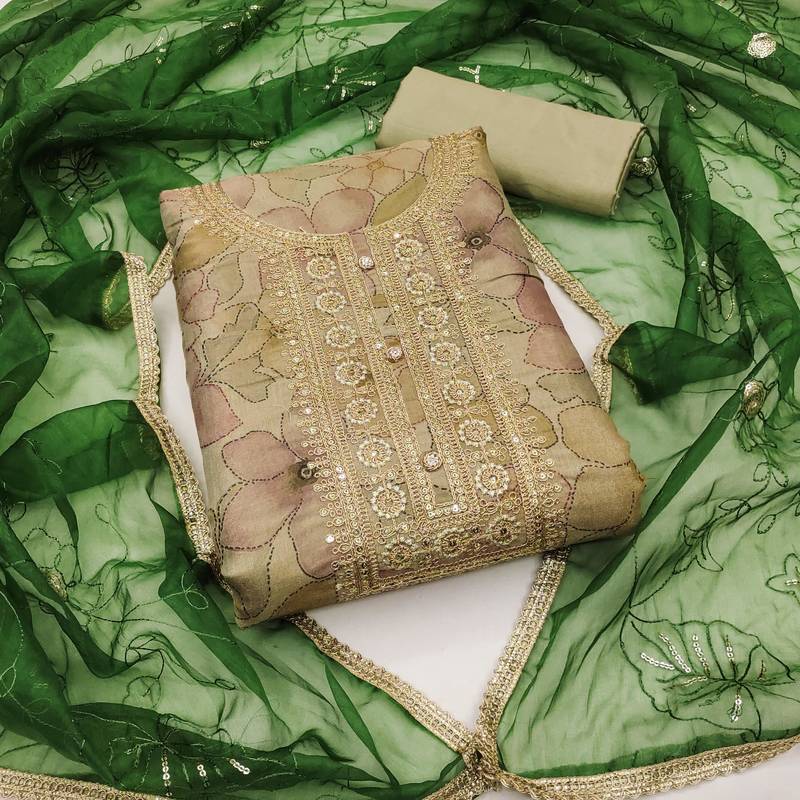 beige cotton hand embroidery dress material