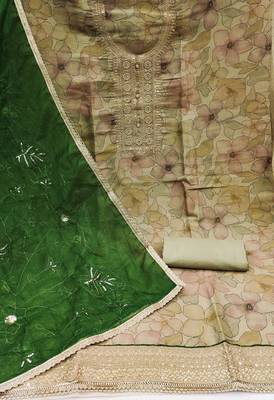 beige cotton hand embroidery dress material 2
