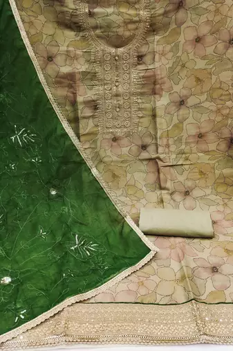 beige cotton hand embroidery dress material