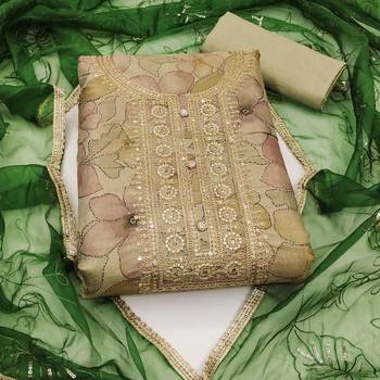 beige cotton hand embroidery dress material 3