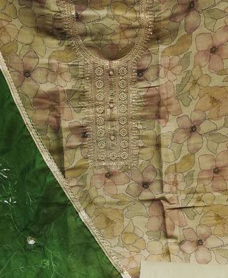 beige cotton hand embroidery dress material 4