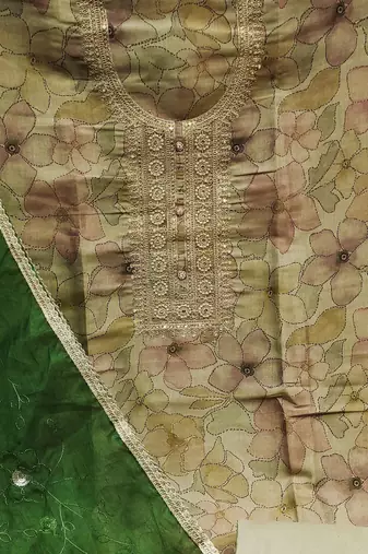 beige cotton hand embroidery dress material