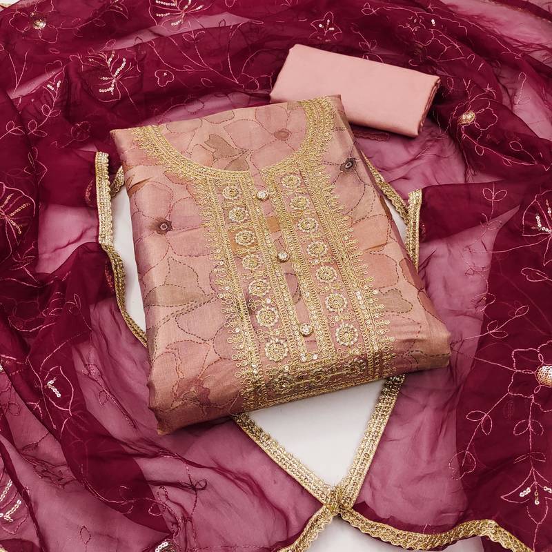 baby pink cotton hand embroidery dress material