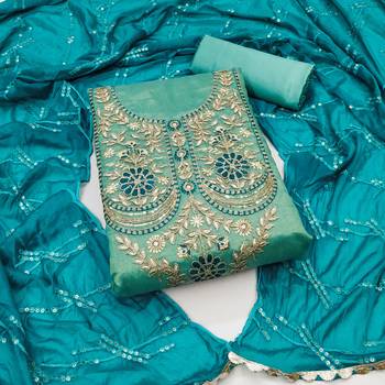 sea green viscose embroidered dress material 1