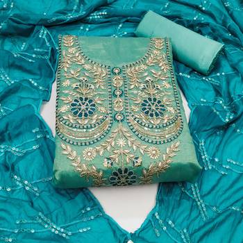 sea green viscose embroidered dress material 3