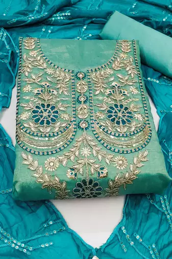 sea green viscose embroidered dress material