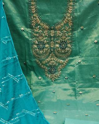 sea green viscose embroidered dress material 4