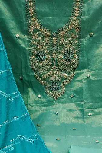sea green viscose embroidered dress material