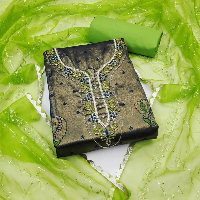 navy blue jacquard woven dress material