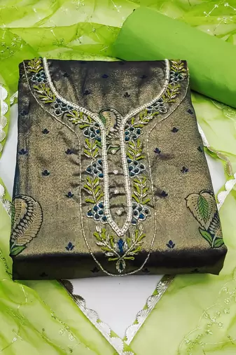 navy blue jacquard woven dress material