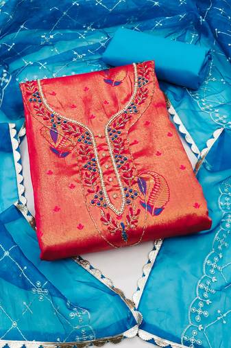 pink jacquard woven dress material