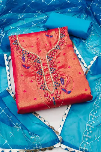 pink jacquard woven dress material