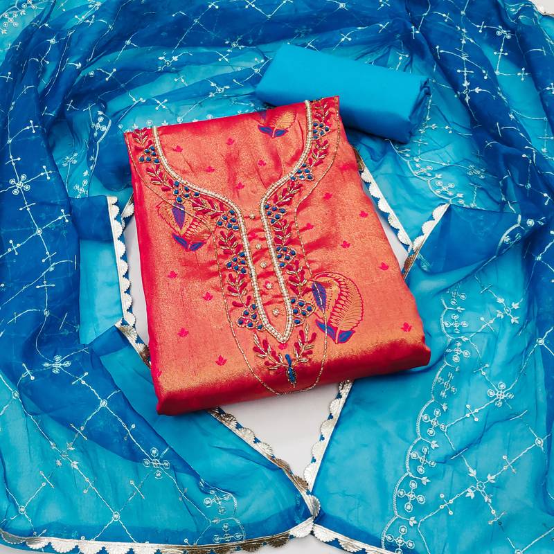 pink jacquard woven dress material