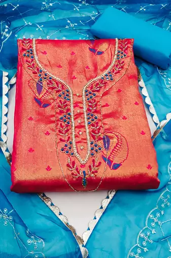 pink jacquard woven dress material