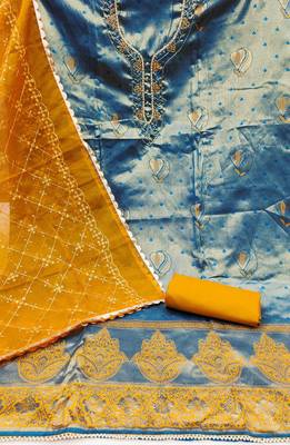 royal blue jacquard woven dress material 2