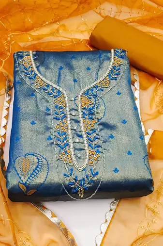 royal blue jacquard woven dress material