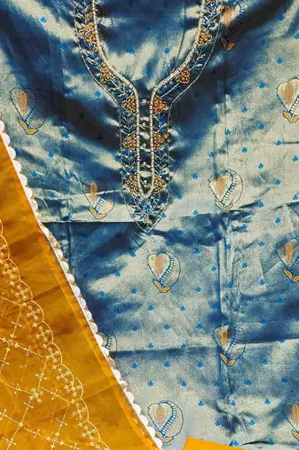 royal blue jacquard woven dress material
