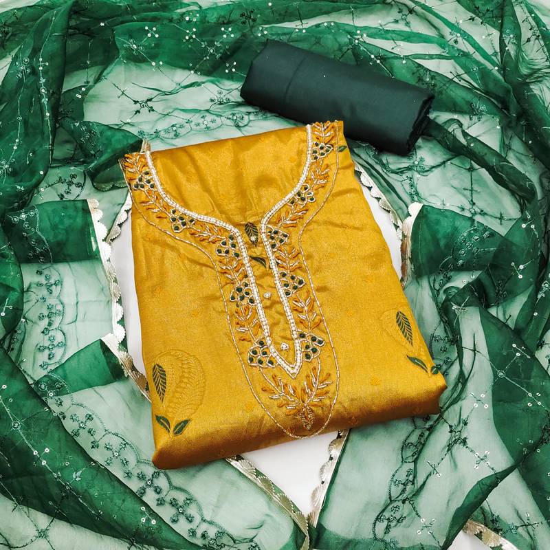 yellow jacquard woven dress material