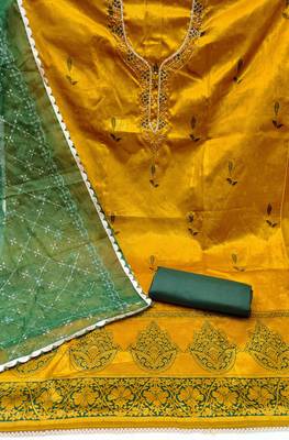 yellow jacquard woven dress material 2