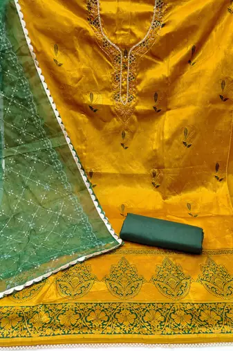 yellow jacquard woven dress material