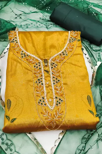 yellow jacquard woven dress material