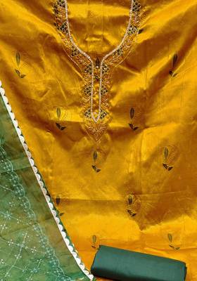 yellow jacquard woven dress material 4