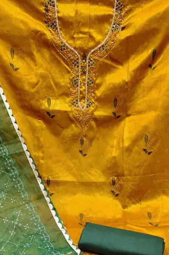 yellow jacquard woven dress material
